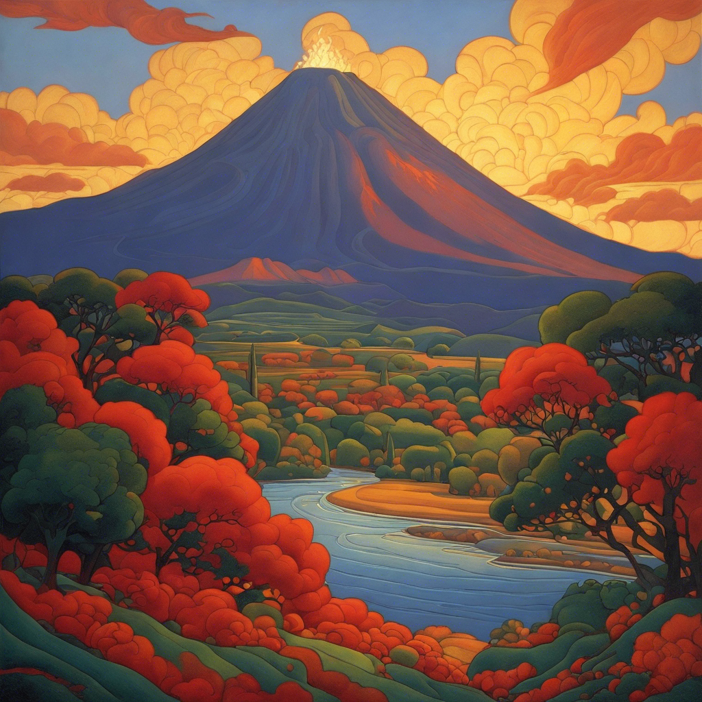 Image - Mystical symbolist compositions in bright colors, Volcano - 2990770874