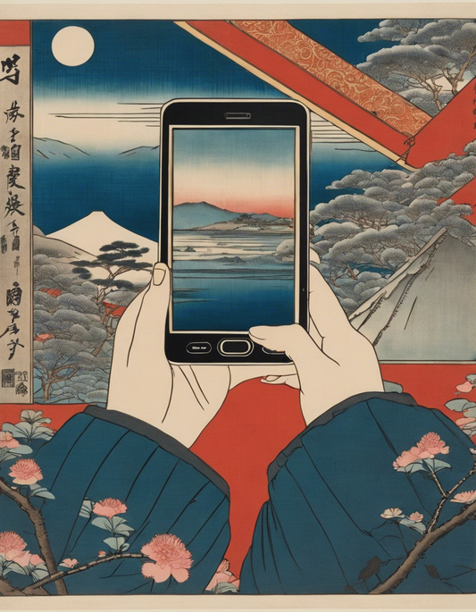 Image - Vues poétiques ukiyo-e, moments fugaces, hands holding electronic device - 4221460197