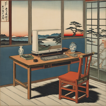 Tote bag - Poetic ukiyo-e views, fleeting moments, a computer on a table - 326776280