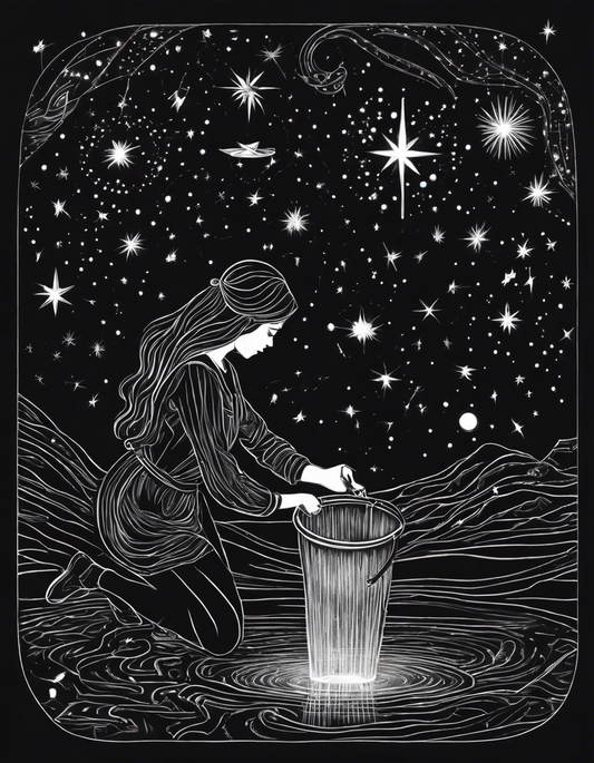 Image - Constellations beautiful drawing, black background, Astrology, a women pouring a bucket of water - 2113464847