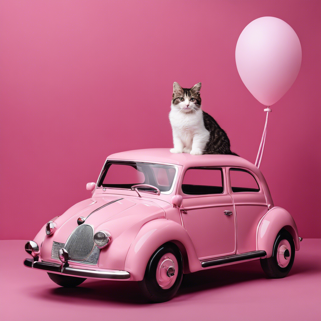 Image - Voiture rose pour bébé avec un chat , Voiture rose pour bébé avec un chat  - 1816371159