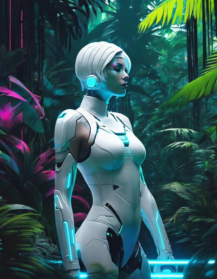 Image - Neon punk, a white ghost in the shell cyborg in the Seychelles jungle - 3139647336