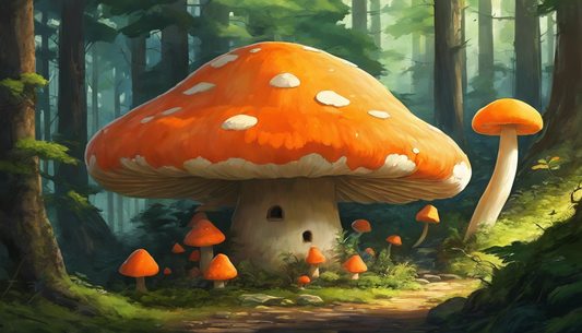 Image - Key pieces of contemporary Japanese anime, a big orange mushroom in the forest - 716267395