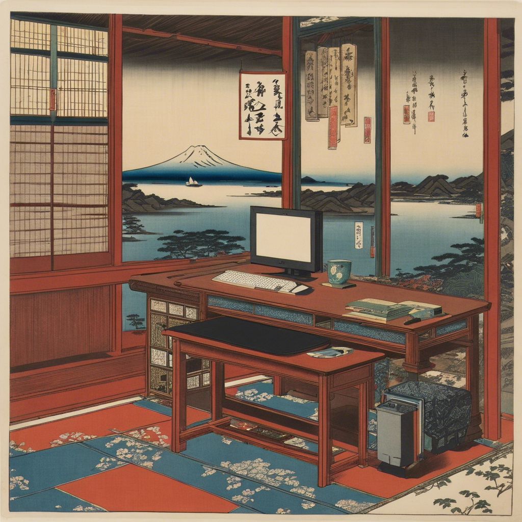 Image - Poetic ukiyo-e views, fleeting moments, a computer on a table - 204780258