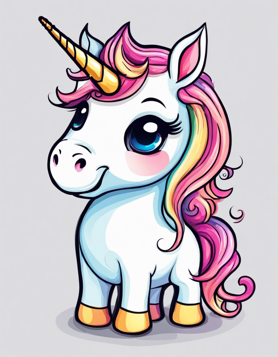 T-Shirt - colored drawing, A baby cute unicorn - 1869591321