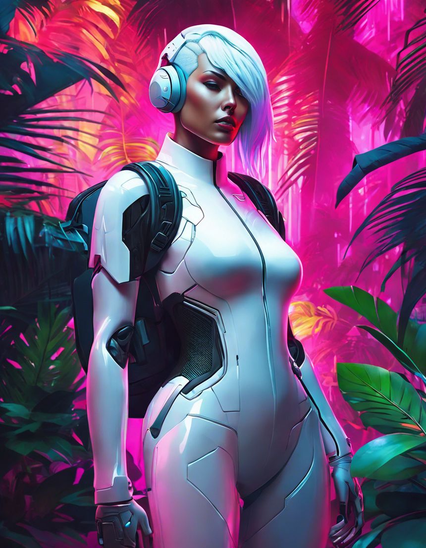 Image - Neon punk, a white ghost in the shell cyborg in the Seychelles jungle - 1305163940