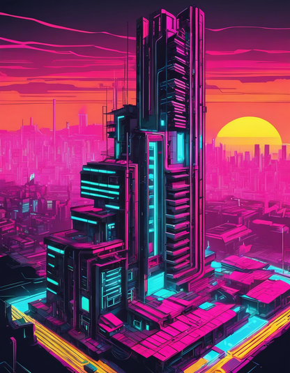 T-Shirt - Neon punk, Brutalist architecture, city - 838434875