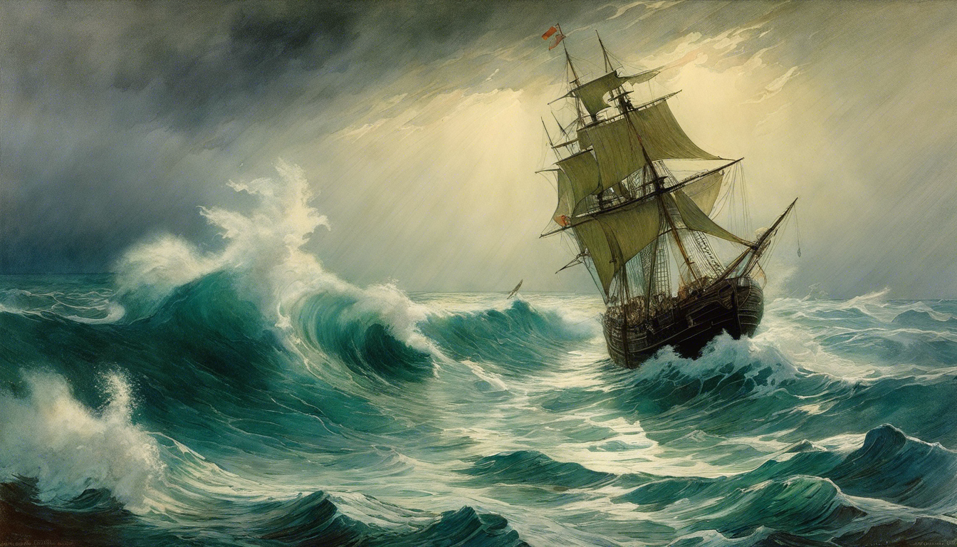 Image - Fantastic illustration, fanciful settings, stormy ocean - 878146476