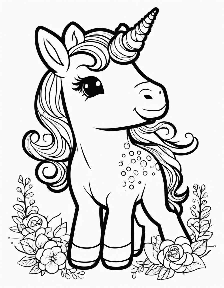 T-Shirt - Drawing for coloring, A baby cute unicorn - 1565265572