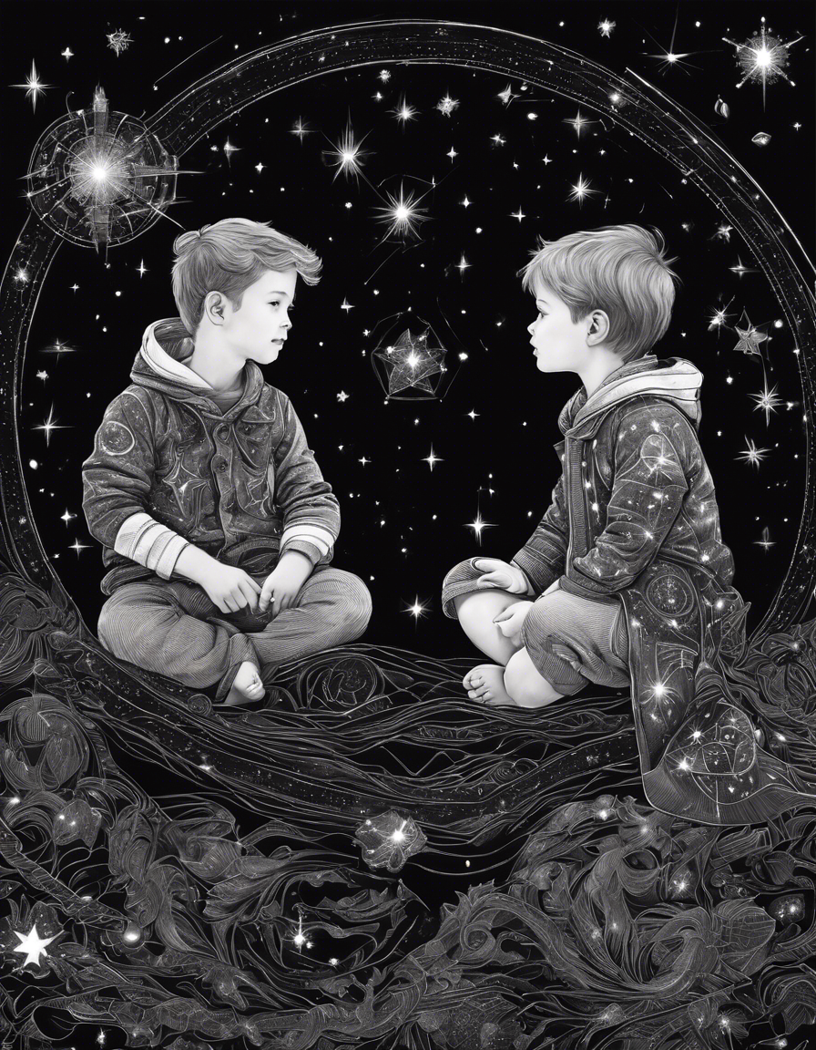 T-Shirt - Constellations beautiful drawing, black background, Astrology, twins boys - 3393867059