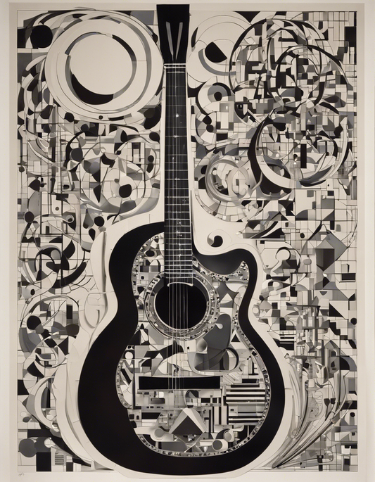 Image - Lines and geometric figures with floating shapes, playful abstract art, Guitar - 2251905316