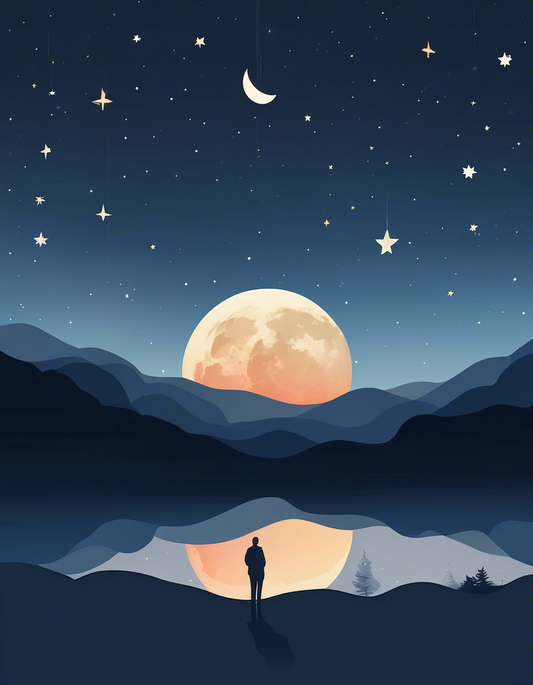 Image - Minimalist art, Moon and starry sky - 808489923