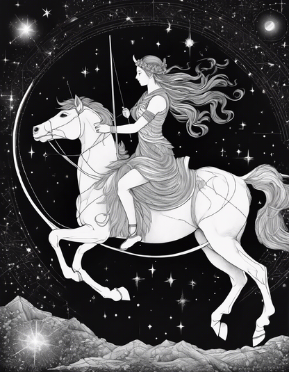 Tote bag - Constellations beautiful drawing, black background, Astrology, archer centaur - 537764476