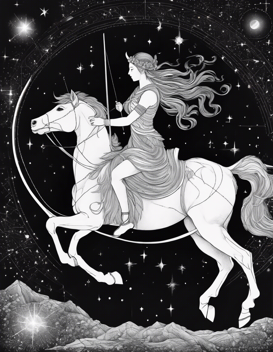 Image - Constellations beautiful drawing, black background, Astrology, archer centaur - 537764476