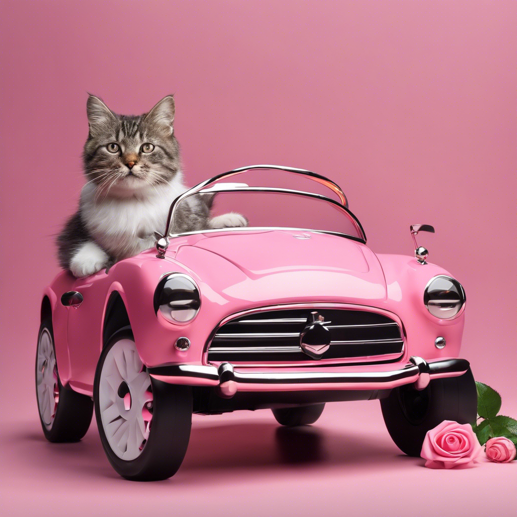 Tote bag - Pink baby car with a cat, Electric pink baby car with a cat - 3131974221