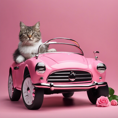 Tote bag - Voiture rose pour bébé avec un chat , Voiture rose  électrique pour bébé avec un chat  - 3131974221