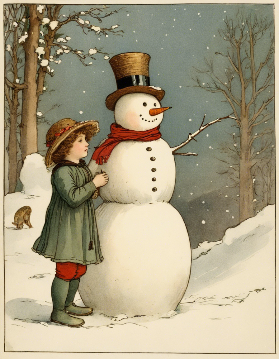 Image - British illustrations, innocent and nostalgic childhood, Snowman - 1720294958