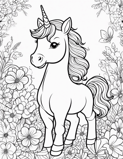 T-Shirt - Drawing for coloring, A baby cute unicorn - 259140410