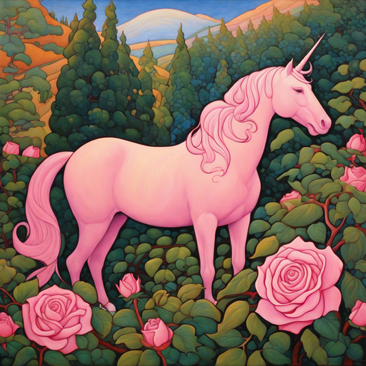 Image - Mystical symbolist compositions in bright colors, Pink unicorn - 1988538524